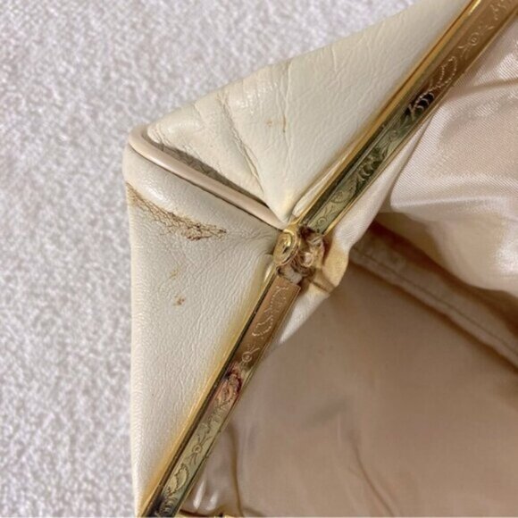 Vintage Cream Leather Mini Purse Clutch Wristlet - Picture 10 of 14